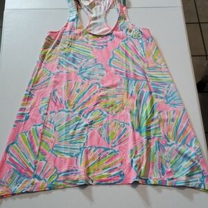 Lilly Pulitzer Pink and Blue Shell Womens Razor Back Tank Top Dress